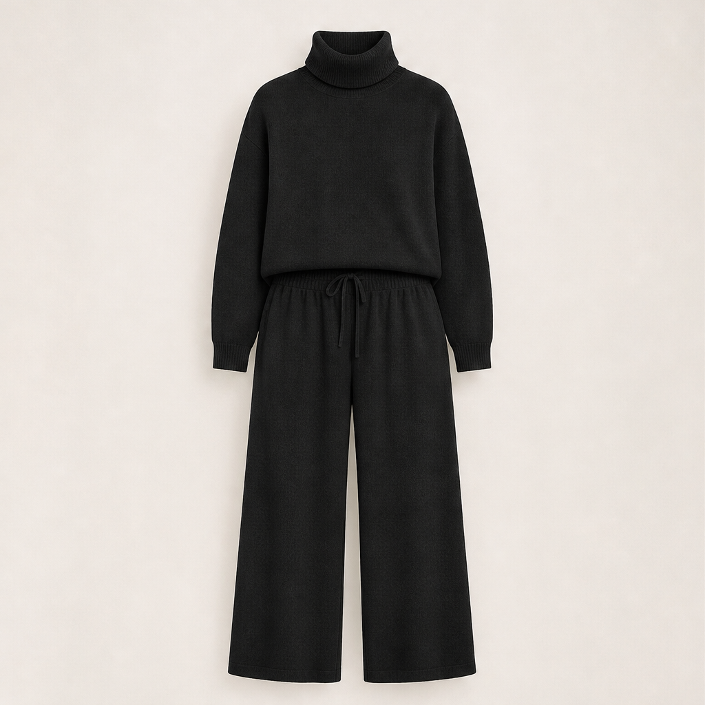 Novelora – Set Due Pezzi Dolcevita e Pantaloni Ampi Black
