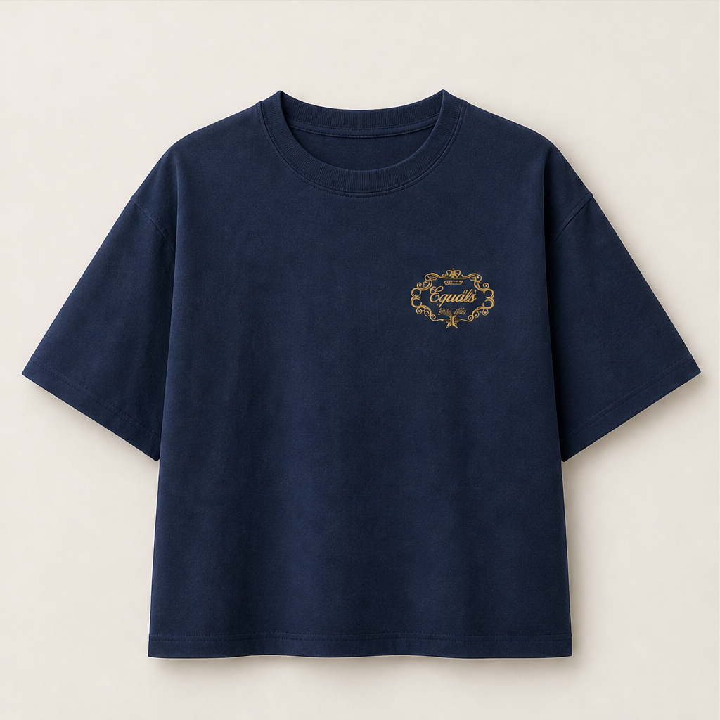 Corvalle – T-Shirt Boxy con Stampa Ricamata Navy