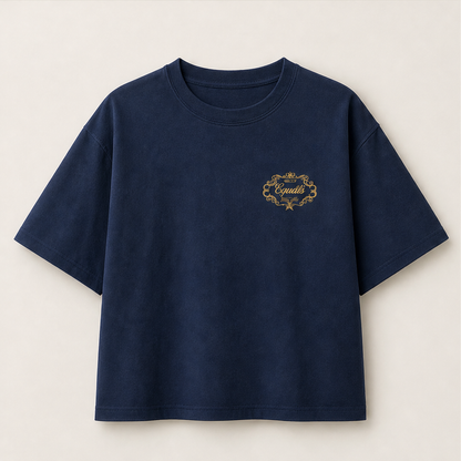 Corvalle – T-Shirt Boxy con Stampa Ricamata Navy