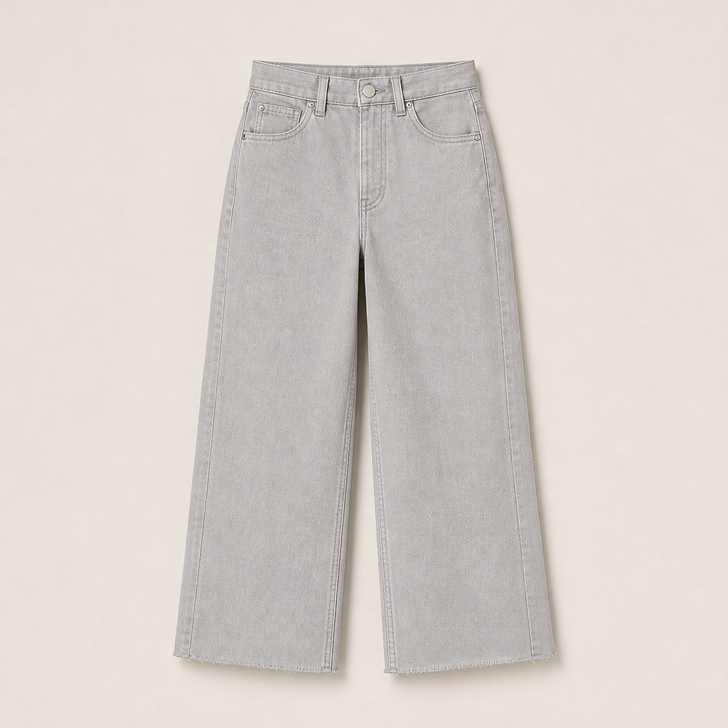 Calvetta – Jeans Dritti a Vita Alta Crop Grey