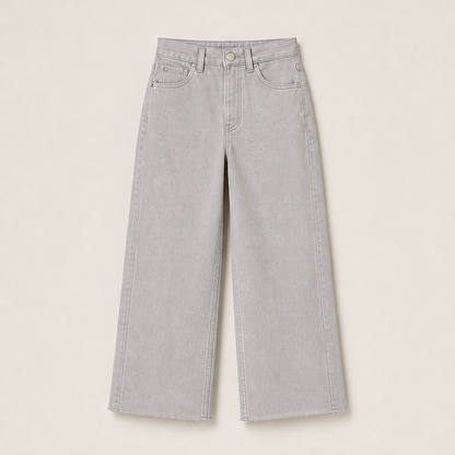 Calvetta – Jeans Dritti a Vita Alta Crop Grey