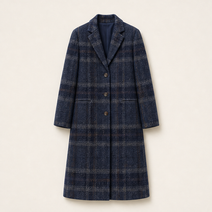 Varonne – Cappotto Lungo in Tweed a Quadri Navy