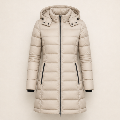Novanne – Piumino Lungo Trapuntato con Cappuccio Beige