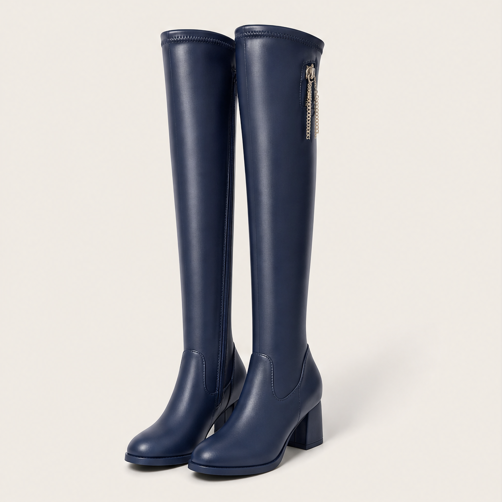 Venalia – Stivali Elasticizzati Sopra il Ginocchio Navy