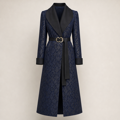 Veloria – Cappotto Lungo con Revers Ampio Contrastante Navy