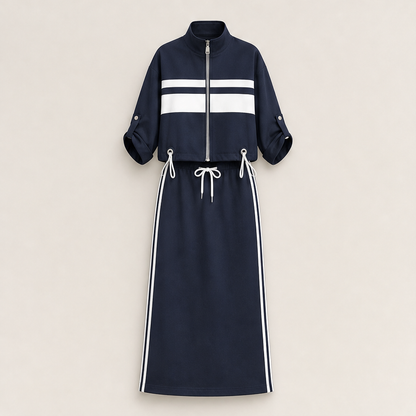 Varenza – Giacca Color-Block e Abito Midi, Set Due Pezzi Navy