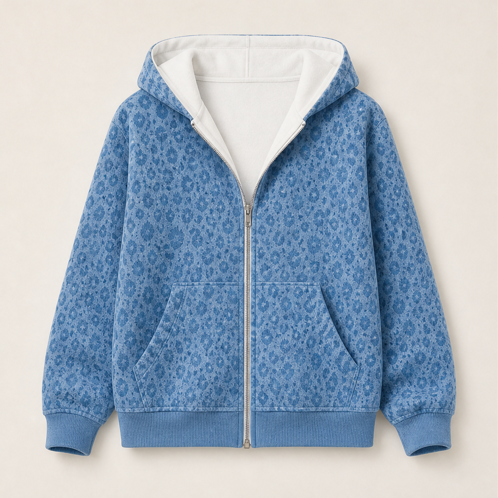 Felvara – Felpa con Zip Stampa Leopardo Blue
