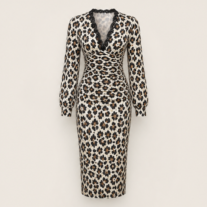 Velmara – Abito Midi Leopardato con Pizzo White Leopard