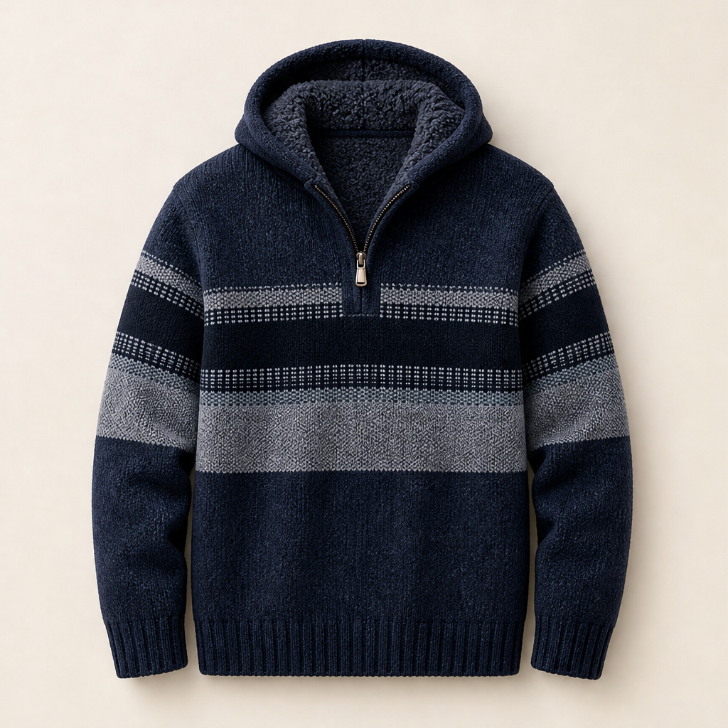 Calveno – Felpa con Cappuccio Effetto Maglia Foderata Termica Navy