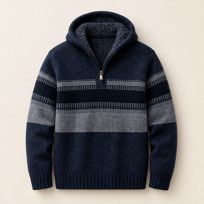 Calveno – Felpa con Cappuccio Effetto Maglia Foderata Termica Navy