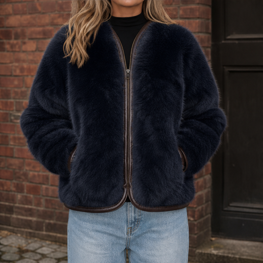 Varonne – Giacca Bomber in Ecopelliccia Marmorizzata Navy