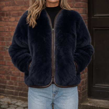 Varonne – Giacca Bomber in Ecopelliccia Marmorizzata Navy