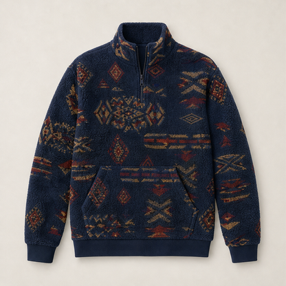 Varnecio – Felpa in Pile con Mezza Zip e Stampa Geometrica Navy