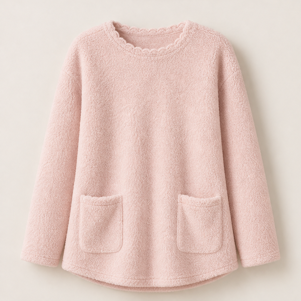 Calorena – Top Girocollo Effetto Peluche Manica Lunga Pink