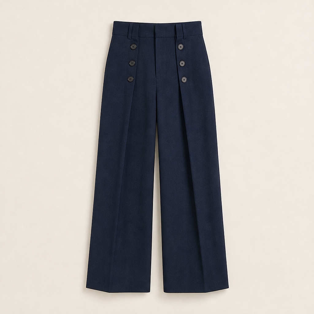 Varonne – Pantaloni a Vita Alta con Doppia Bottoniera Navy