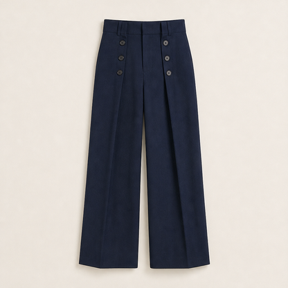 Varonne – Pantaloni a Vita Alta con Doppia Bottoniera Navy