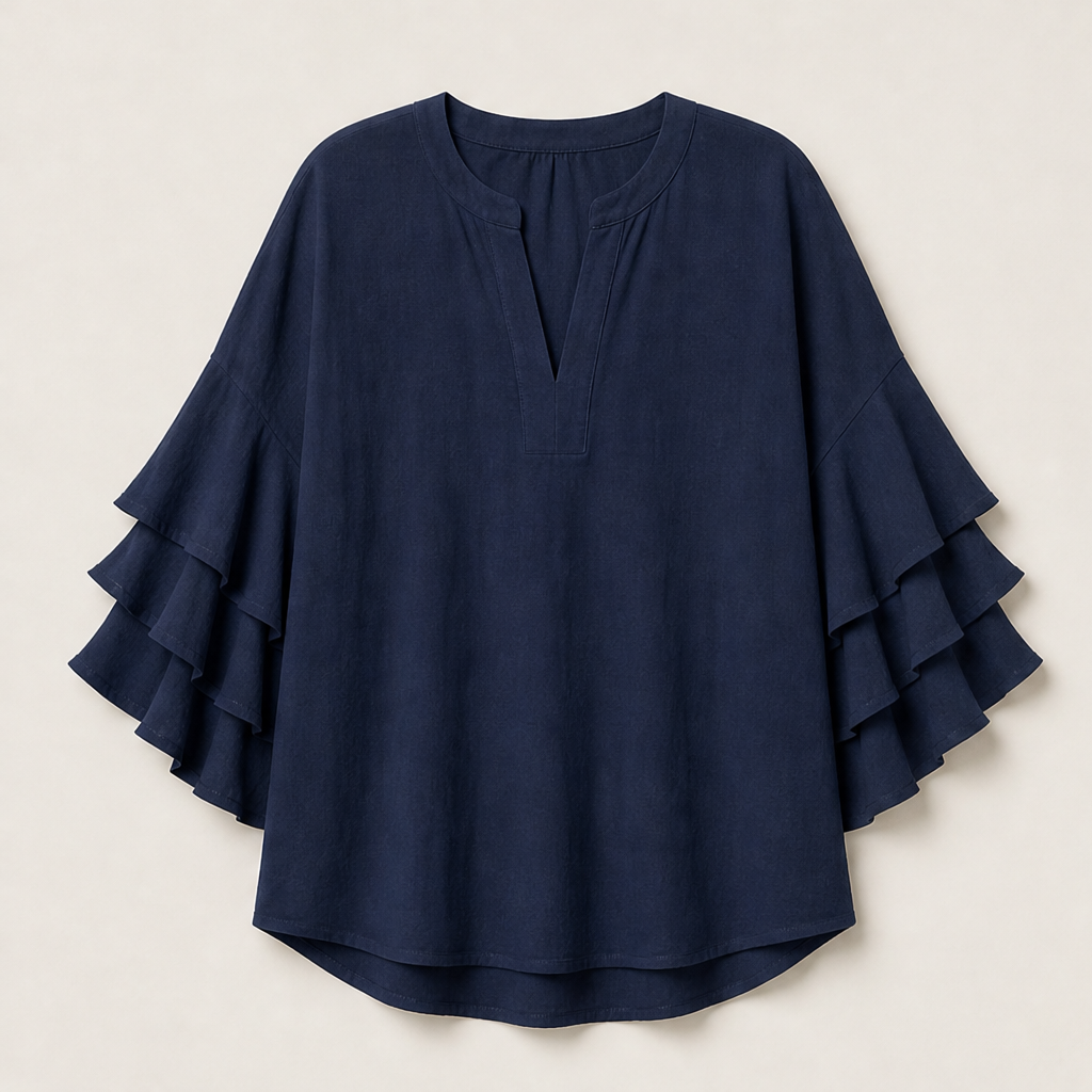 Valbrisa – Camicetta Scollo a V Maniche a Balze Navy