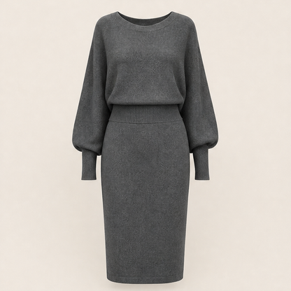 Velmara – Abito Girocollo in Maglia a Manica Lunga Grey
