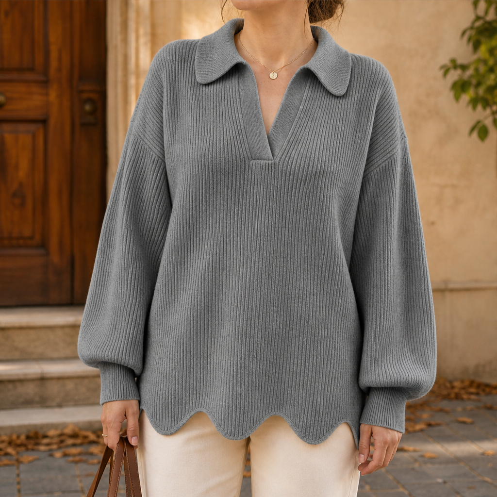 Ovelline – Pullover Collo a V Maniche a Palloncino Grey