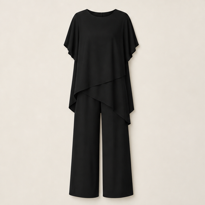 Varelora – Completo Top Asimmetrico e Pantaloni Larghi Black