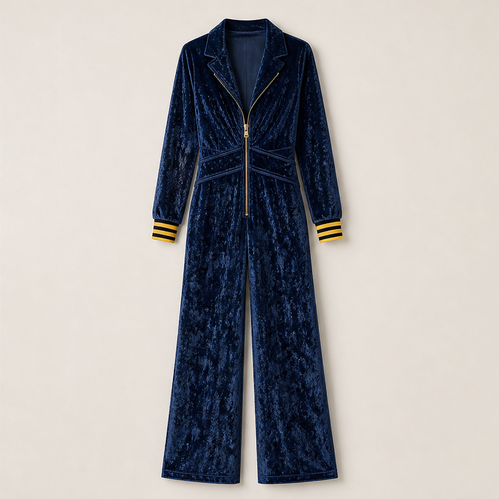 Velmora – Tuta Jumpsuit in Velluto con Zip Navy