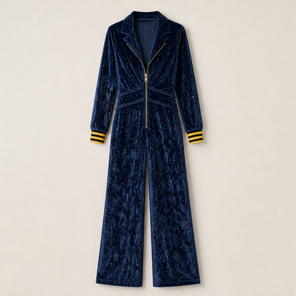 Velmora – Tuta Jumpsuit in Velluto con Zip Navy