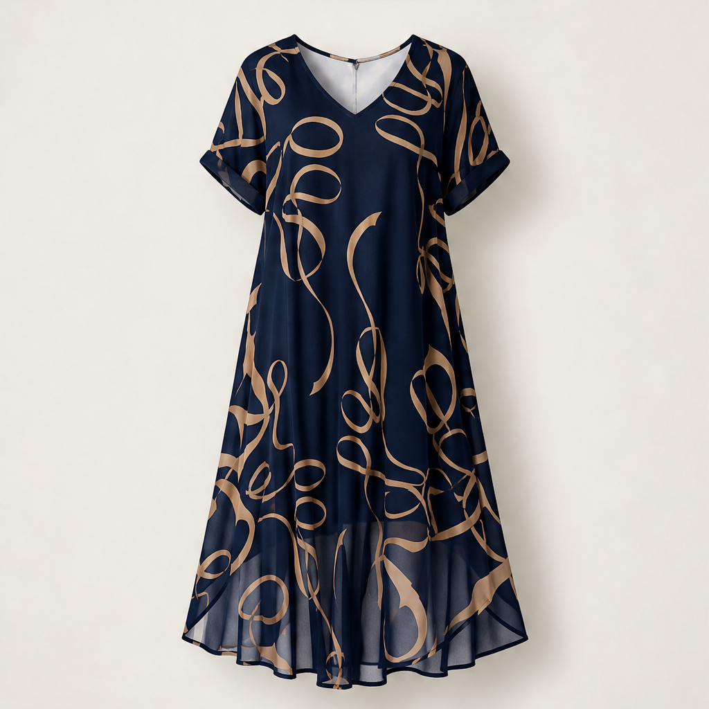 Verolena – Scollo a V Doppio Strato Vestito Midi Navy