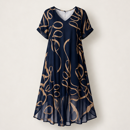 Verolena – Scollo a V Doppio Strato Vestito Midi Navy