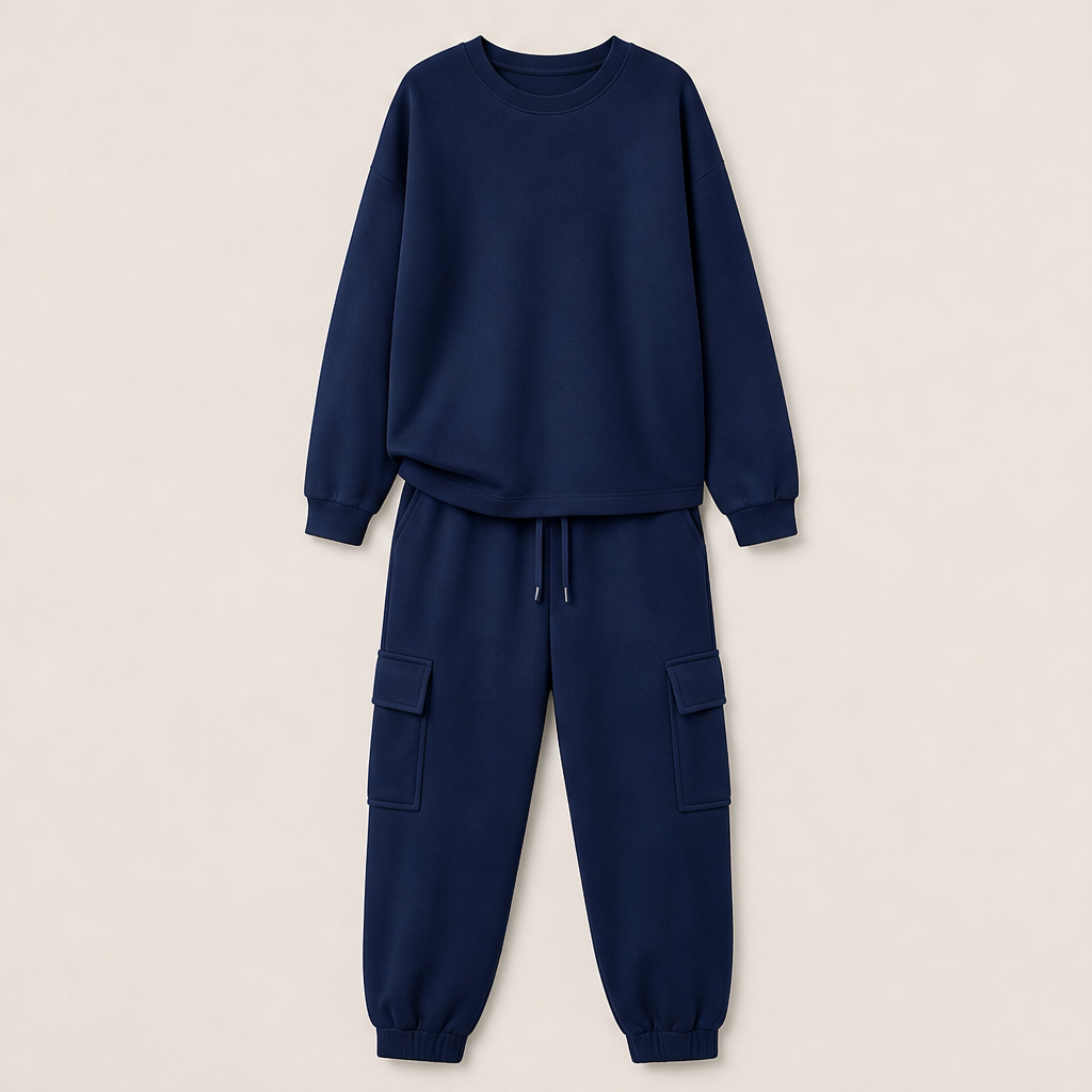 Varonne – Completo Felpa Girocollo e Pantaloni Cargo Navy