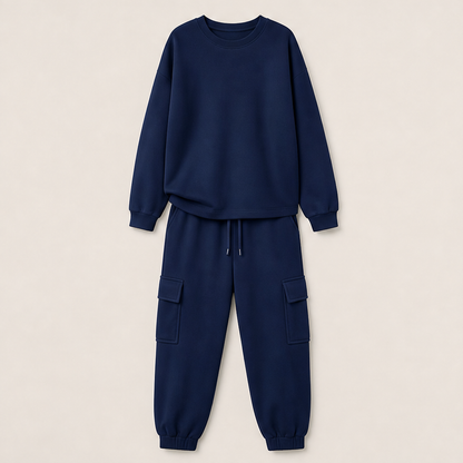 Varonne – Completo Felpa Girocollo e Pantaloni Cargo Navy
