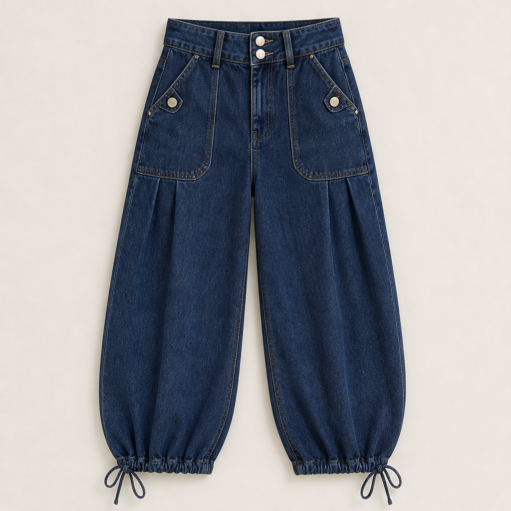 Barellia – Jeans a Vita Alta con Orlo Regolabile Navy