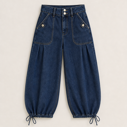 Barellia – Jeans a Vita Alta con Orlo Regolabile Navy