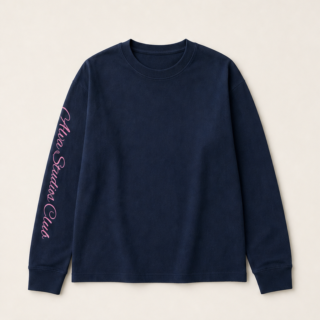 Velmora – Longsleeve Oversize con Stampa sulla Manica Navy