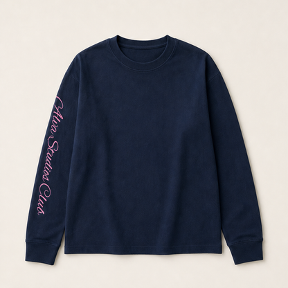Velmora – Longsleeve Oversize con Stampa sulla Manica Navy