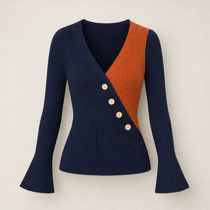 Verlano – Top in Maglia a Costine con Scollo a V Incrociato Navy