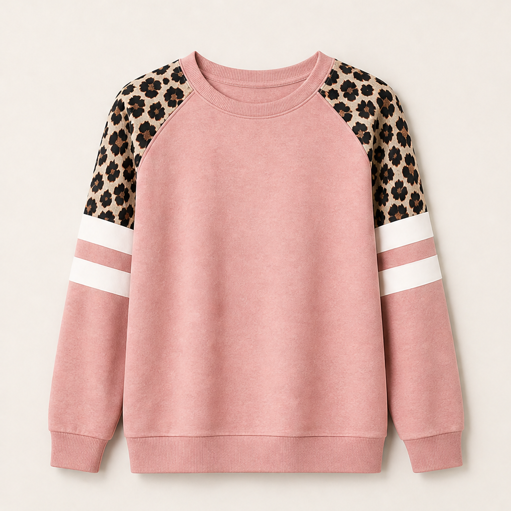 Velmara – Felpa Color Block con Maniche Leopardate Pink