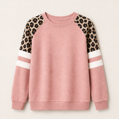 Velmara – Felpa Color Block con Maniche Leopardate Pink