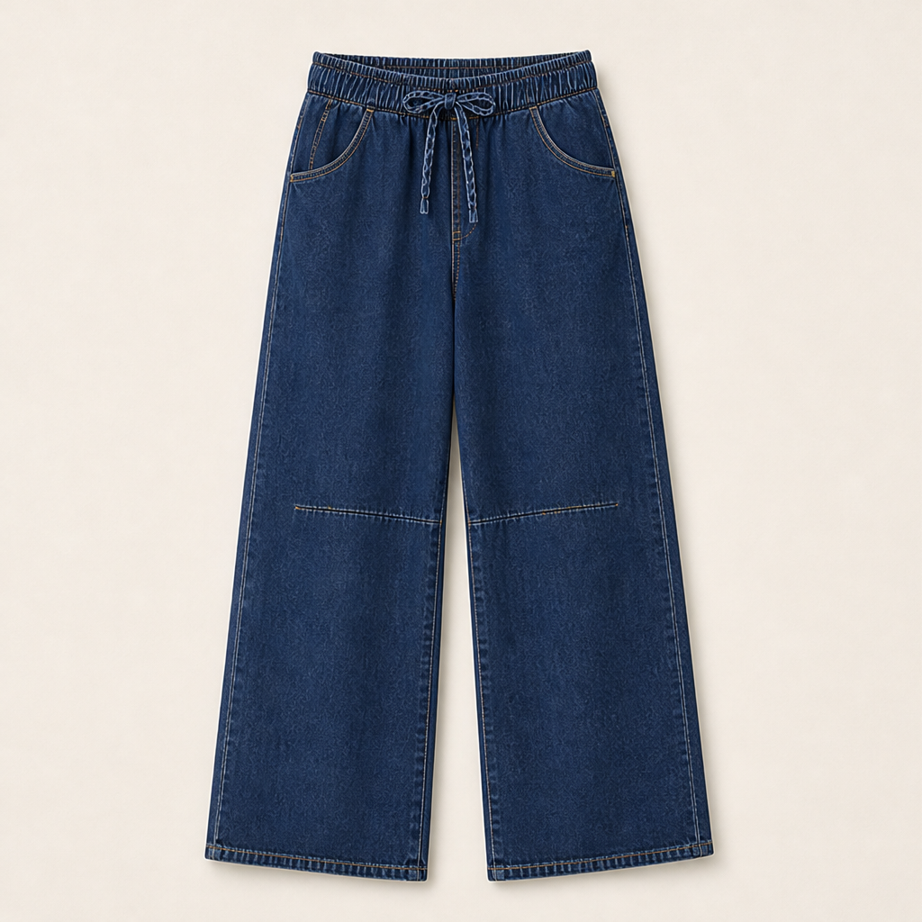 Velasca – Jeans Ampi a Vita Elastica con Coulisse Dark Wash Denim