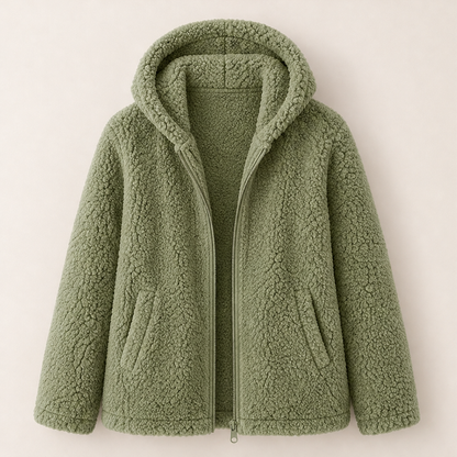 Nuvolina – Giacca Sherpa con Cappuccio e Zip Sage Green