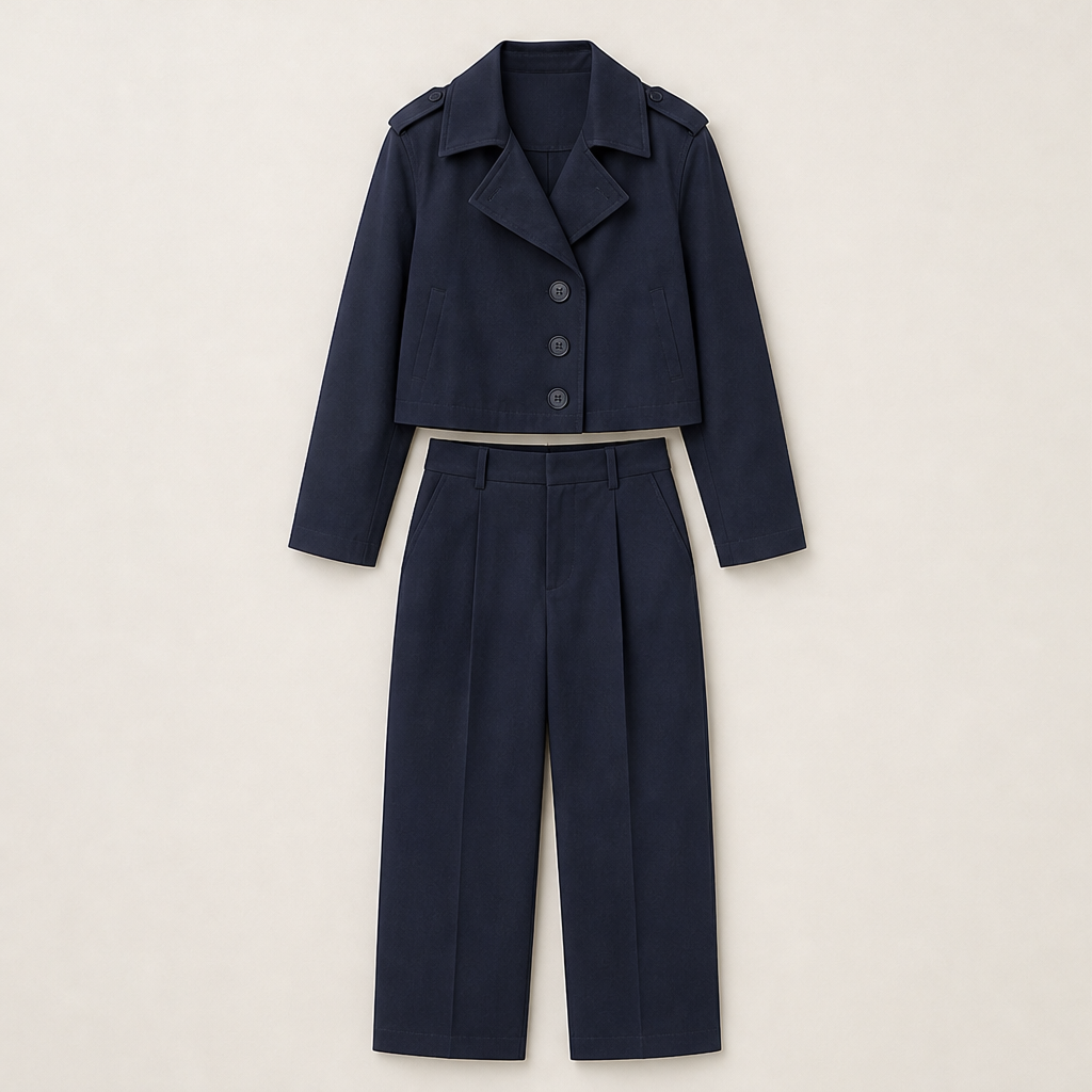 Varonte – Completo Giacca Trench Corta e Pantaloni Navy
