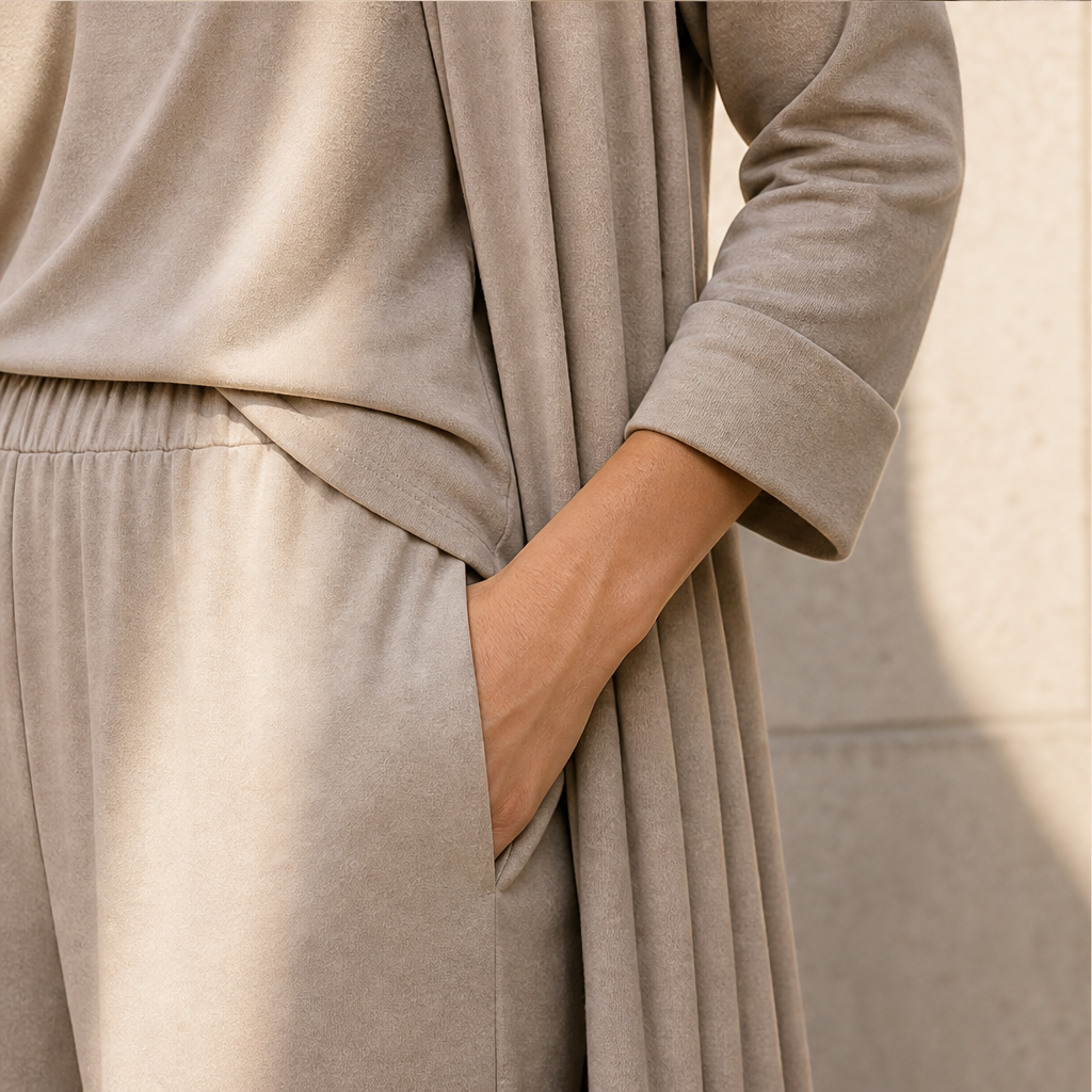 Velmora – Completo 3 Pezzi Top, Pantaloni e Cardigan Lungo detail
