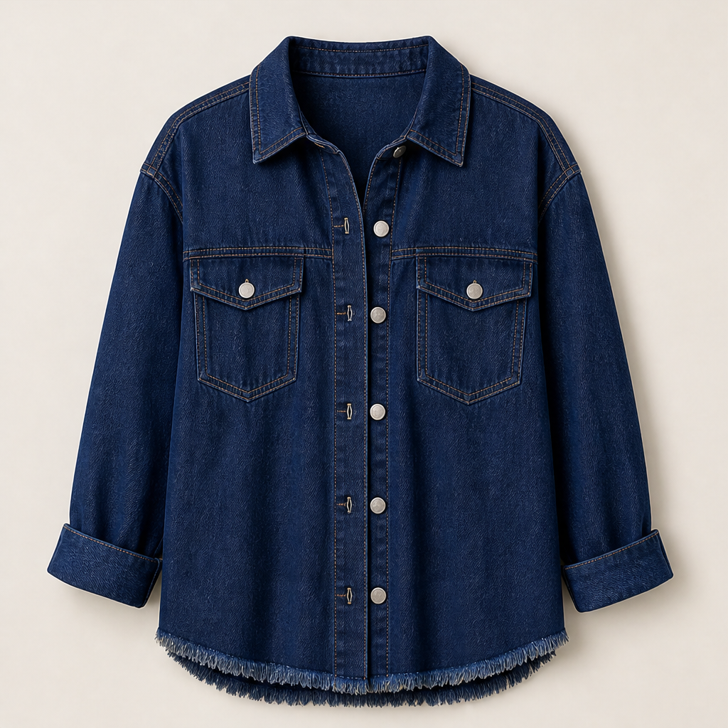 Denavio – Giacca di Jeans Oversize Effetto Vissuto Navy