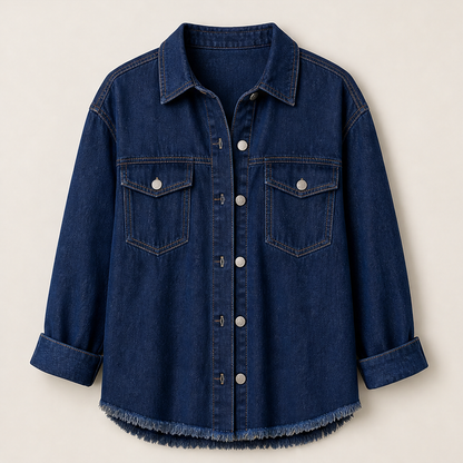 Denavio – Giacca di Jeans Oversize Effetto Vissuto Navy