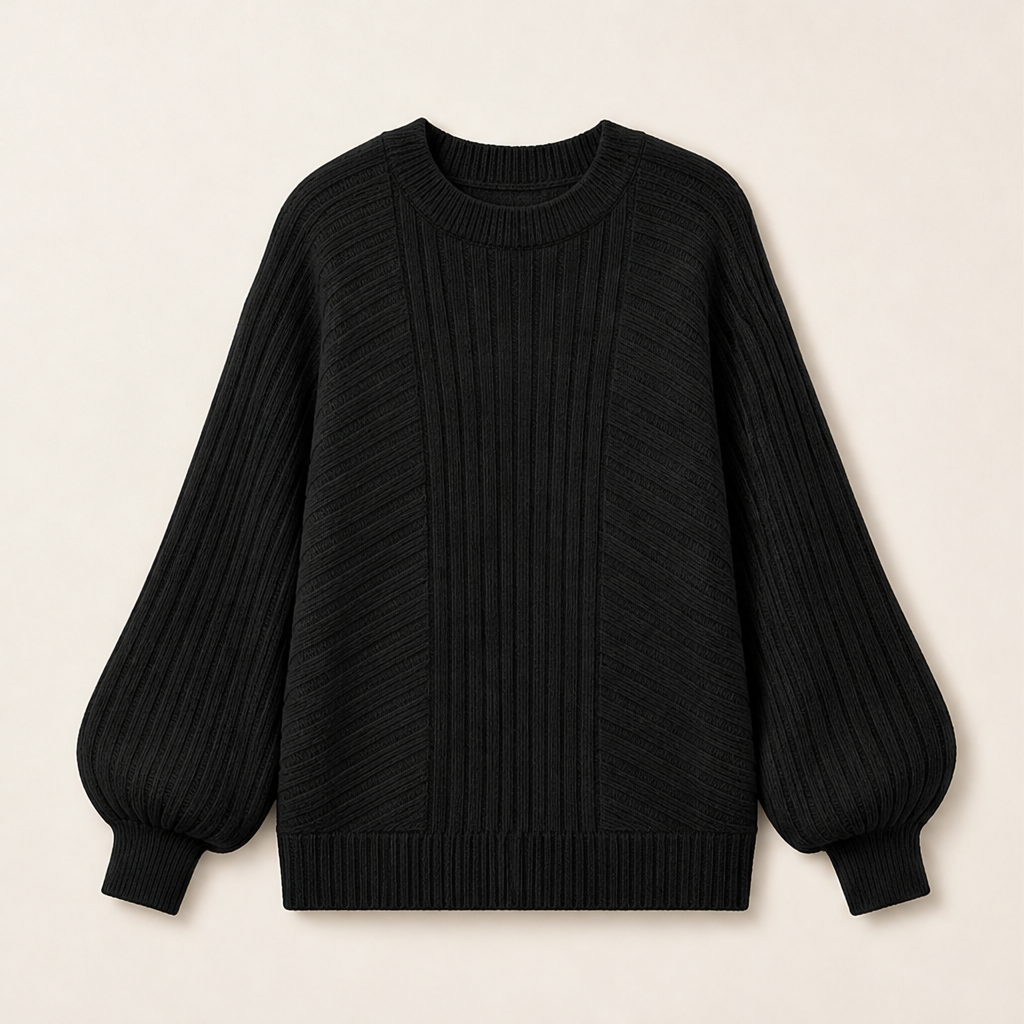Varonne – Pullover Girocollo a Maniche a Lanterna Black