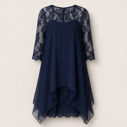Lorentia – Abito Asimmetrico con Pizzo Navy