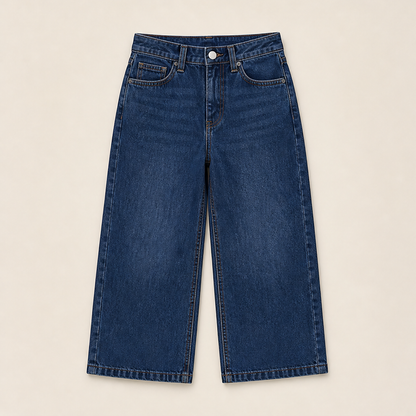 Vareska – Jeans Larghi Cropped a Vita Media Navy