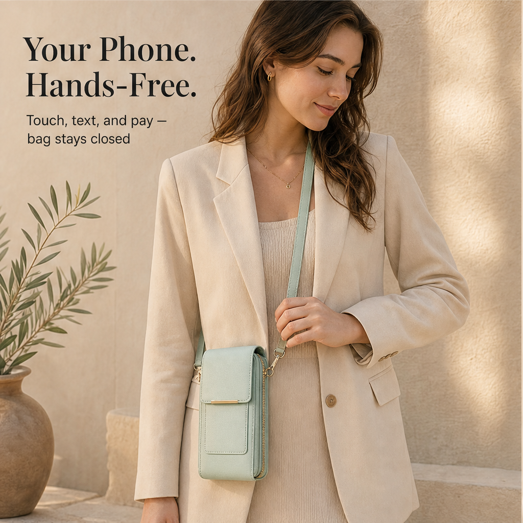 Borsa a Tracolla Touch Screen | Mini Borsa Porta Cellulare in Ecopelle - Con Protezione RFID features