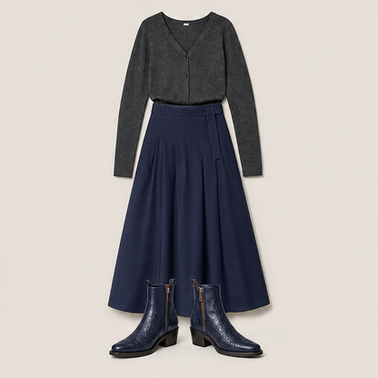 Velmara – Stivaletti Texani Ricamati in Pelle Navy