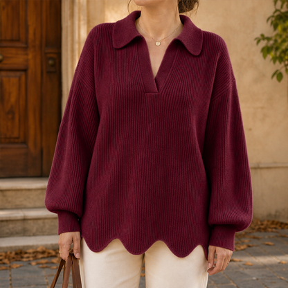 Ovelline – Pullover Collo a V Maniche a Palloncino Burgundy