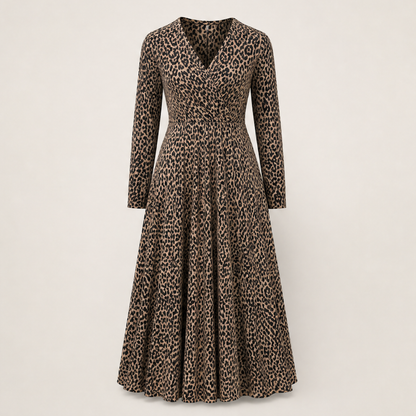 Ventalia – Abito Lungo Maniche Lunghe Leopardato Beige